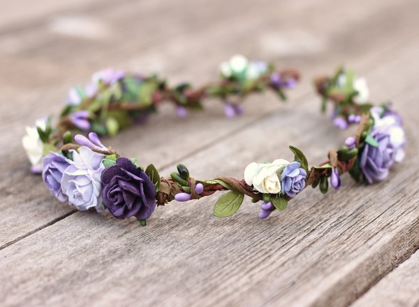 Purple Flower Crown Lavender Floral Crown Halo Plum Headpiece 
